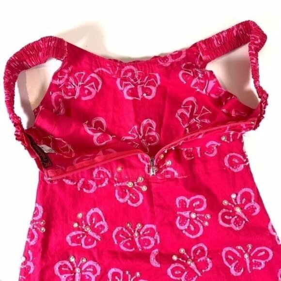 Butterfly Beaded Sleeveless Summer Dress Red Pink Beaded Detail Size 4 Toddler - Picture 3 of 8